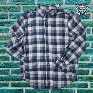 FIVE FOUR BLUE PLAID BUTTON DOWN SHIRT WITH POCKETS SIZE LARGE SLIM FIT CASUAL